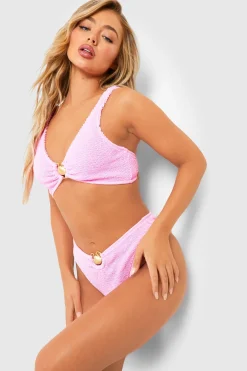 Shell Trim Crinkle High Waist Bikini Brief