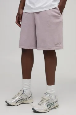 Short Ample Délavé À Broderie En Molleton Bouclette Coupe Haute Taille Haute