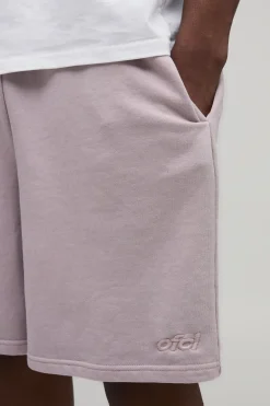 Short Ample Délavé À Broderie En Molleton Bouclette Coupe Haute Taille Haute