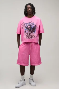 Short Ample Délavé À Imprimé Vif