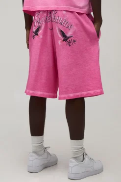 Short Ample Délavé À Imprimé Vif