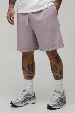 boohooMAN Short Ample En Molleton Brodé Lourd Effet Délavé<Homme Shorts