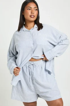 Short Ample À Rayures Tissées Grande Taille