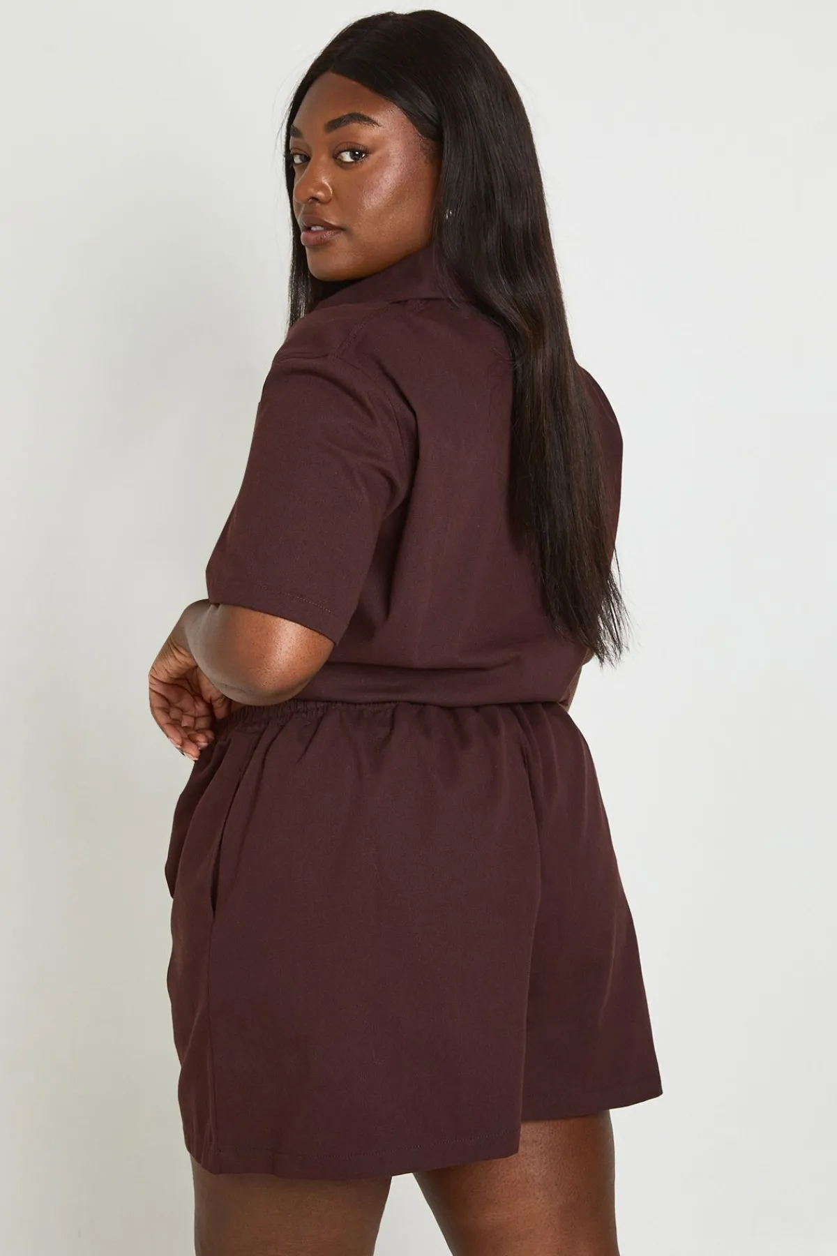 boohoo Short Ample Évasé En Chambray Grande Taille<Femme Looks Chocolat|Shorts