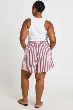Short Ample Évasé À Rayures Tissées Grande Taille