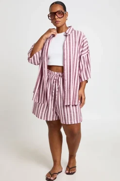Short Ample Évasé À Rayures Tissées Grande Taille