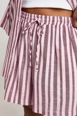 Short Ample Évasé À Rayures Tissées Grande Taille