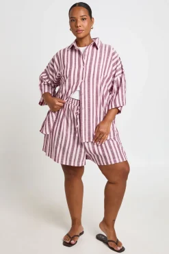 Short Ample Évasé À Rayures Tissées Grande Taille