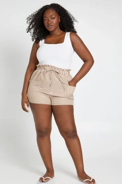 Short Ample Évasé À Rayures Tissées Avec Taille Élastiquée