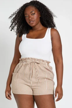 Short Ample Évasé À Rayures Tissées Avec Taille Élastiquée