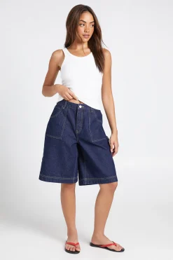 boohoo Short Bermuda Cargo En Denim Taille Mi-haute<Femme Denim|Shorts