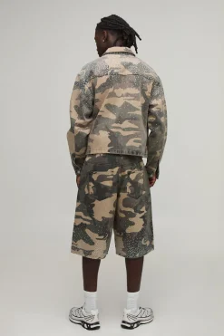 boohooMAN Short Bermuda Coordonné Coupe Ample Délavé Avec Strass<Homme Jorts|Denim