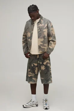boohooMAN Short Bermuda Coordonné Coupe Ample Délavé Avec Strass<Homme Jorts|Denim