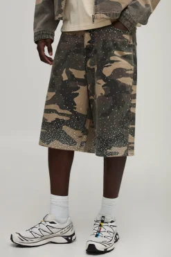 boohooMAN Short Bermuda Coordonné Coupe Ample Délavé Avec Strass<Homme Jorts|Denim
