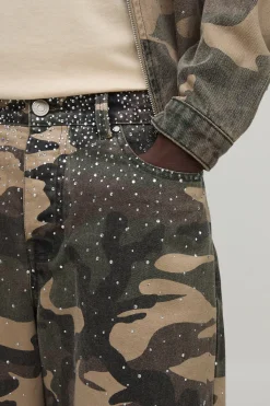 boohooMAN Short Bermuda Coordonné Coupe Ample Délavé Avec Strass<Homme Jorts|Denim