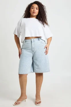 Short Bermuda En Jean Brodé Grande Taille