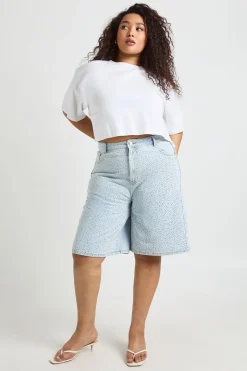 Short Bermuda En Jean Brodé Grande Taille