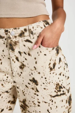 Short Bermuda En Jean Imprimé Animal Taille Mi-haute