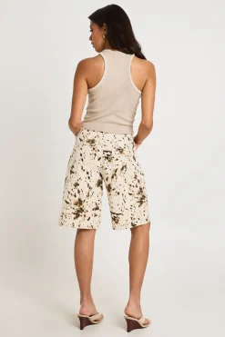 Short Bermuda En Jean Imprimé Animal Taille Mi-haute
