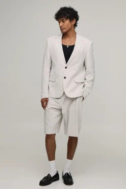 Short Bermuda Large À Pinces Effet Lin Coupe Tailleur