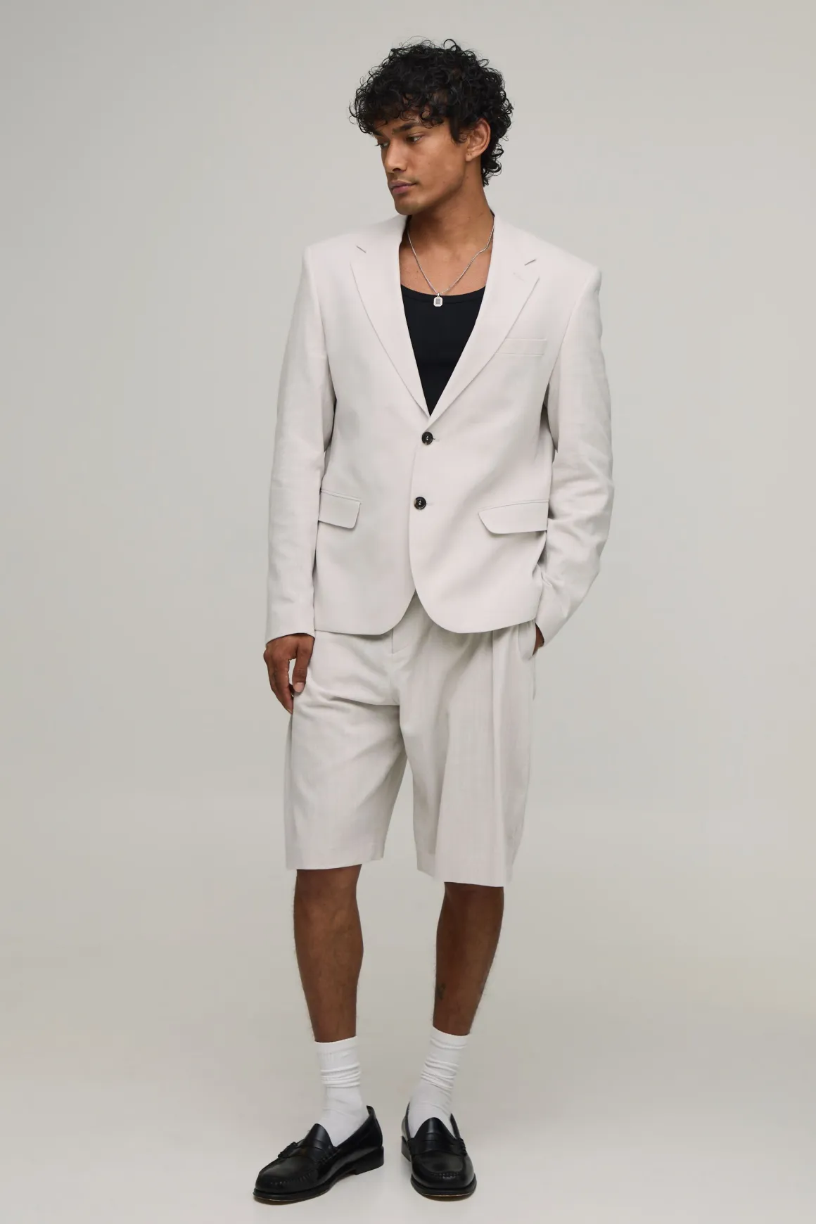 Short Bermuda Large À Pinces Effet Lin Coupe Tailleur