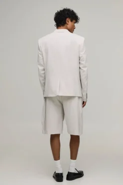 Short Bermuda Large À Pinces Effet Lin Coupe Tailleur
