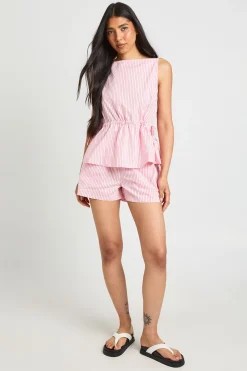 Short Boxer Runner Taille Haute À Rayures Avec Taille Élastiquée
