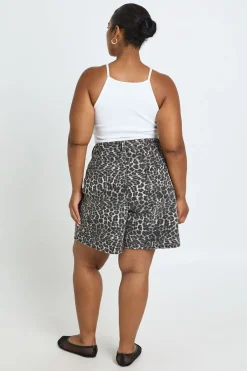 boohoo Short Boyfriend En Denim Taille Mi-haute Grande Taille<Femme Imprimé Léopard|Denim