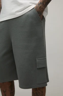 Short Cargo Ample Coupe Haute En Tissu Gaufré