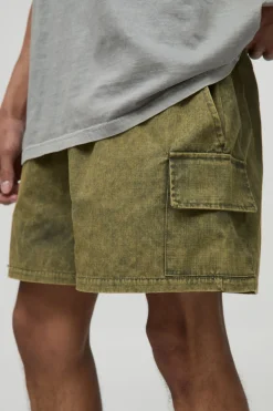 Short Cargo Coupe Boxer Taille Élastique en Ripstop Lavé
