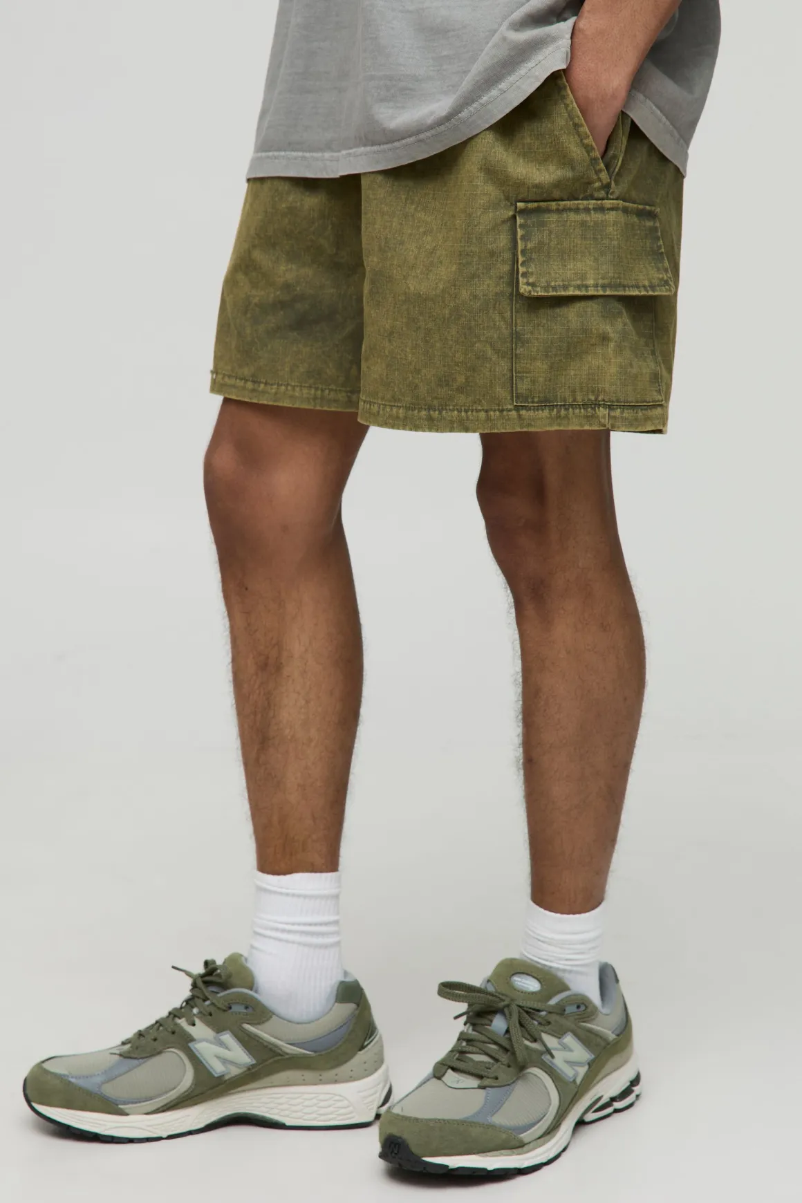 Short Cargo Coupe Boxer Taille Élastique en Ripstop Lavé