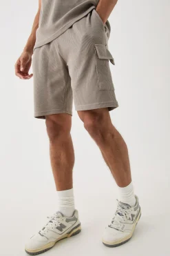 Short cargo à coupe slim en tissu gaufré