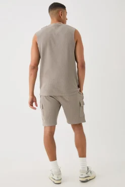 Short cargo à coupe slim en tissu gaufré
