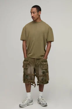 Short Cargo Déchiré Parachute Effet Ultra Délavé Multi-poches