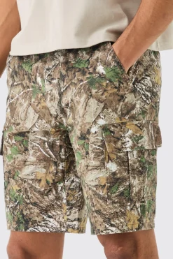 Short cargo décontracté à taille fixe, camouflage forêt