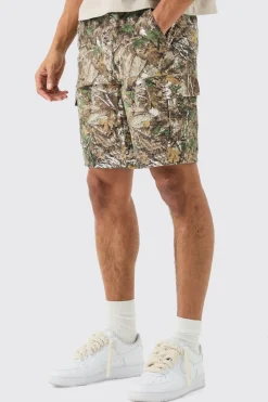 Short cargo décontracté à taille fixe, camouflage forêt