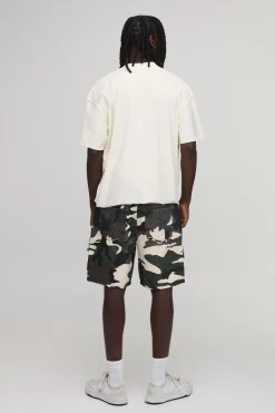 boohooMAN Short Cargo En Denim Avec Écussons Multiples<Homme Denim|Tout Afficher