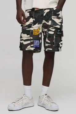 boohooMAN Short Cargo En Denim Avec Écussons Multiples<Homme Denim|Tout Afficher