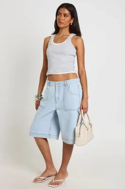 Short Cargo En Jean Taille Mi-haute