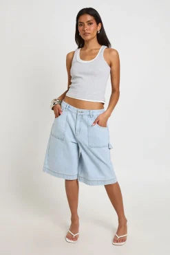 Short Cargo En Jean Taille Mi-haute