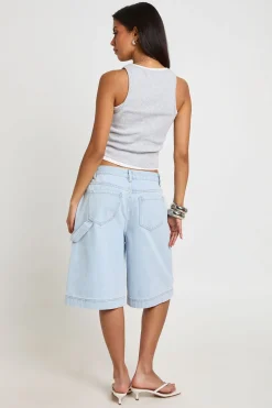 Short Cargo En Jean Taille Mi-haute