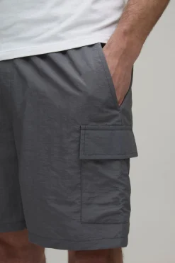 Short Cargo En Nylon À Taille Élastiquée Coupe Décontractée