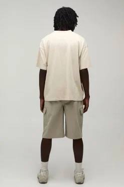 boohooMAN Short Cargo En Sergé À Taille Élastiquée Coupe Ample Essentiel<Homme Tout Afficher|Indispensables Grande Taille