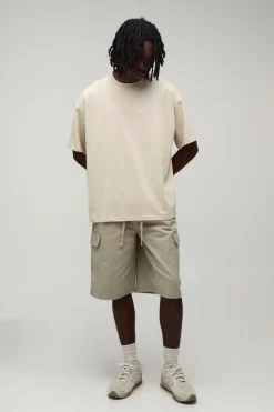 boohooMAN Short Cargo En Sergé À Taille Élastiquée Coupe Ample Essentiel<Homme Tout Afficher|Indispensables Grande Taille