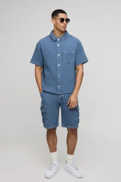 Short cargo large en jean texturé