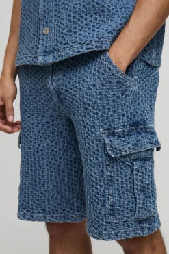Short cargo large en jean texturé