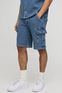 Short cargo large en jean texturé