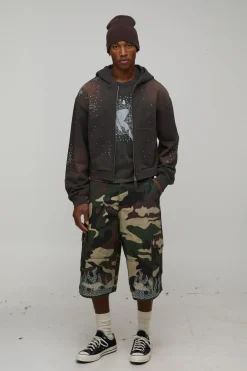 Short Cargo Long Baggy Délavé Flamme