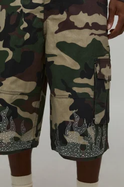 Short Cargo Long Baggy Délavé Flamme