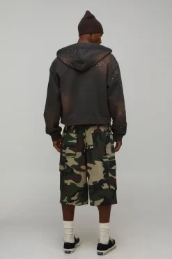 Short Cargo Long Baggy Délavé Flamme